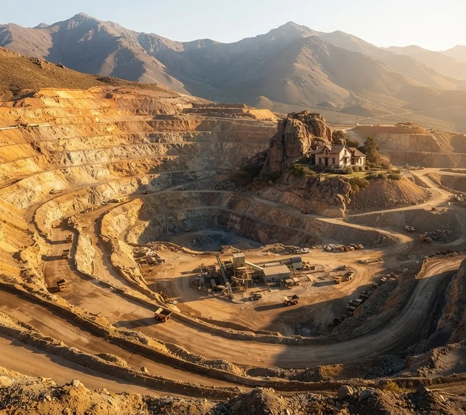 Open-pit mine in the Chilean mountains at golden hour